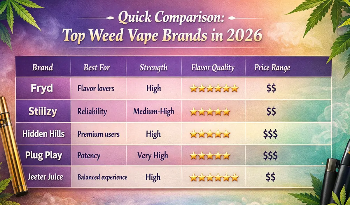 Quick Comparison Top Weed Vape Brands in 2026