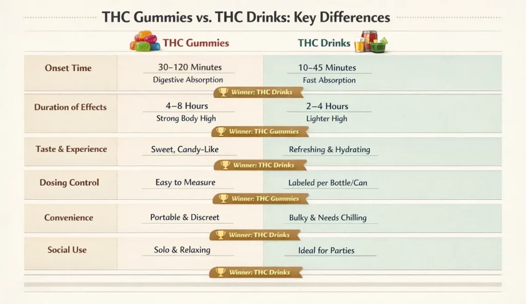 THC Gummies vs. THC Drinks Key Differences