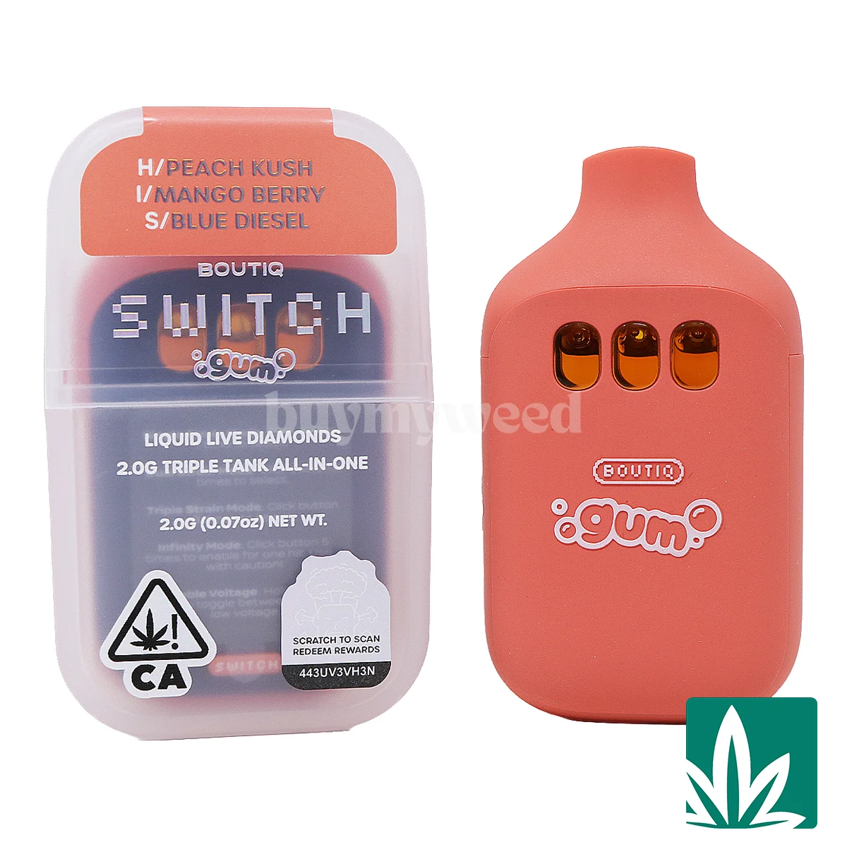 Boutiq Switch GUM (2g) - Peach Kush x Mango Berry x Blue Diesel